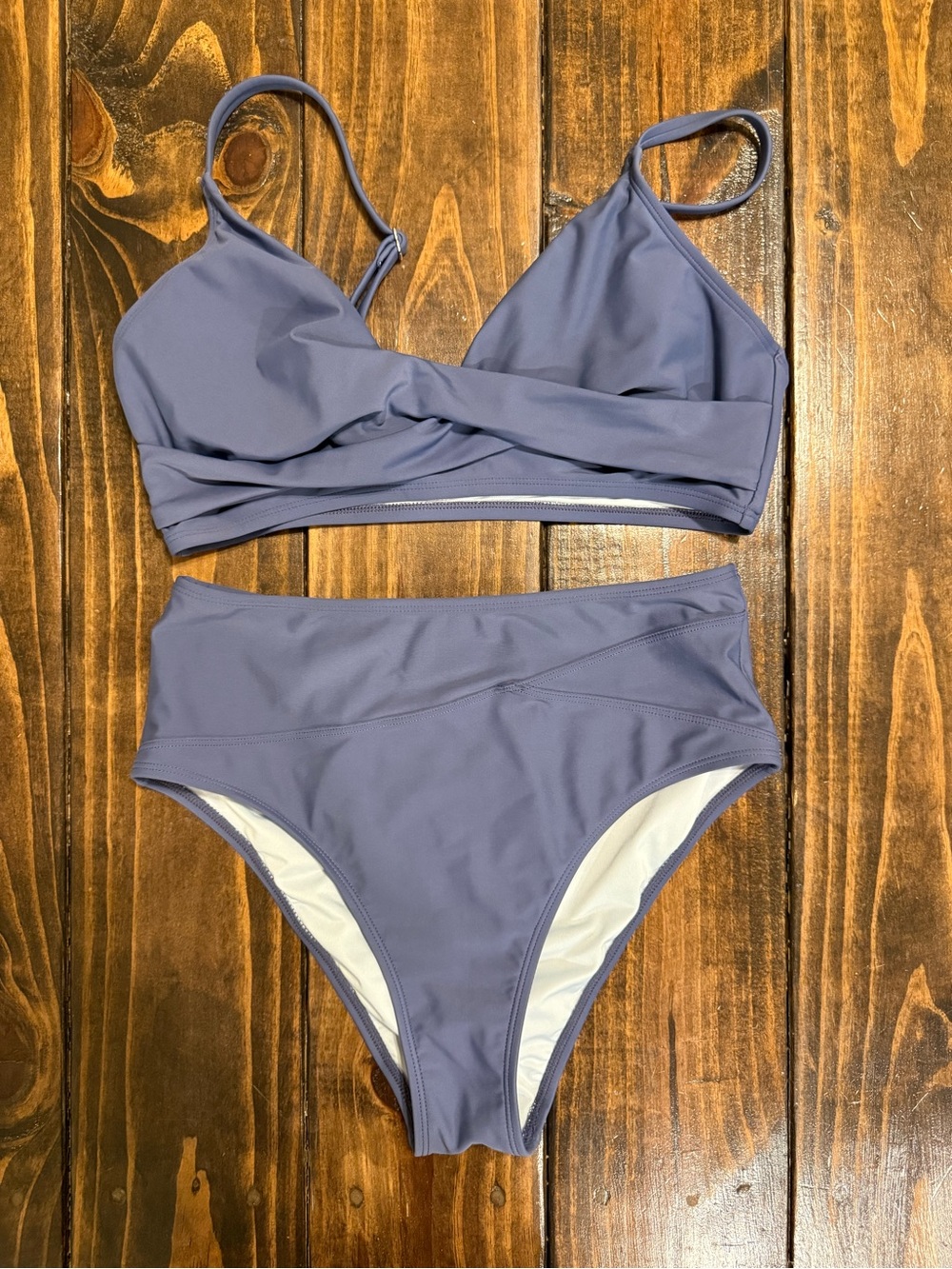 High-Waist Twist Bikini Set in Dusty Blue - Women Swim